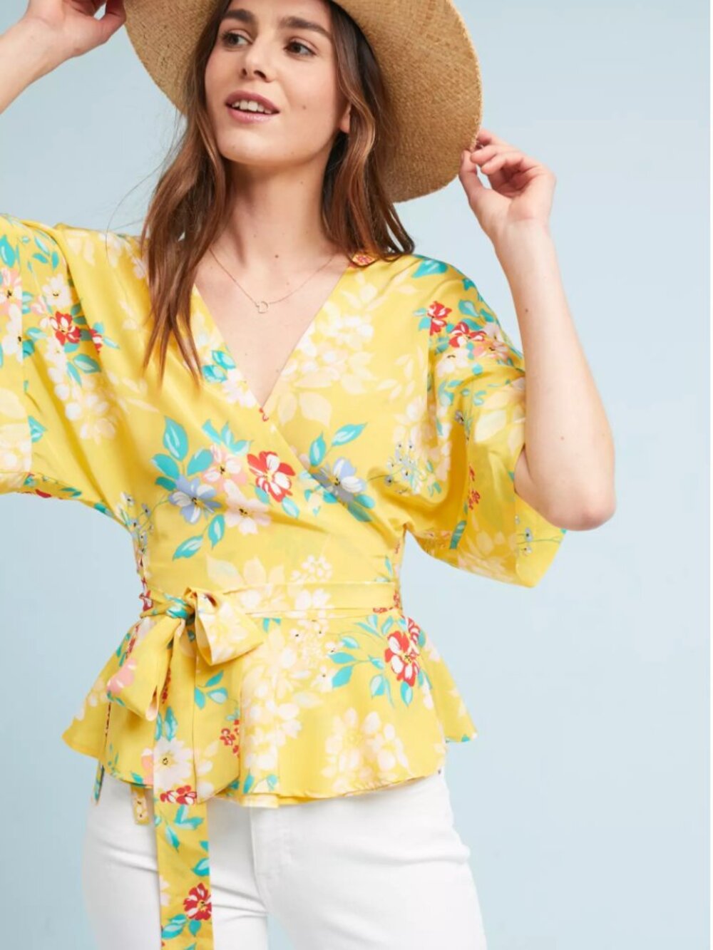 Yumi Kim x Anthropologie Yellow That’s a Wrap Happy Days silk
